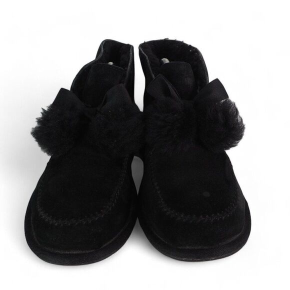 UGG Kallen Suede Moc Toe Pom Pop Suede Ankle Booties Black 1017541 Women's 7 - Picture 3 of 12